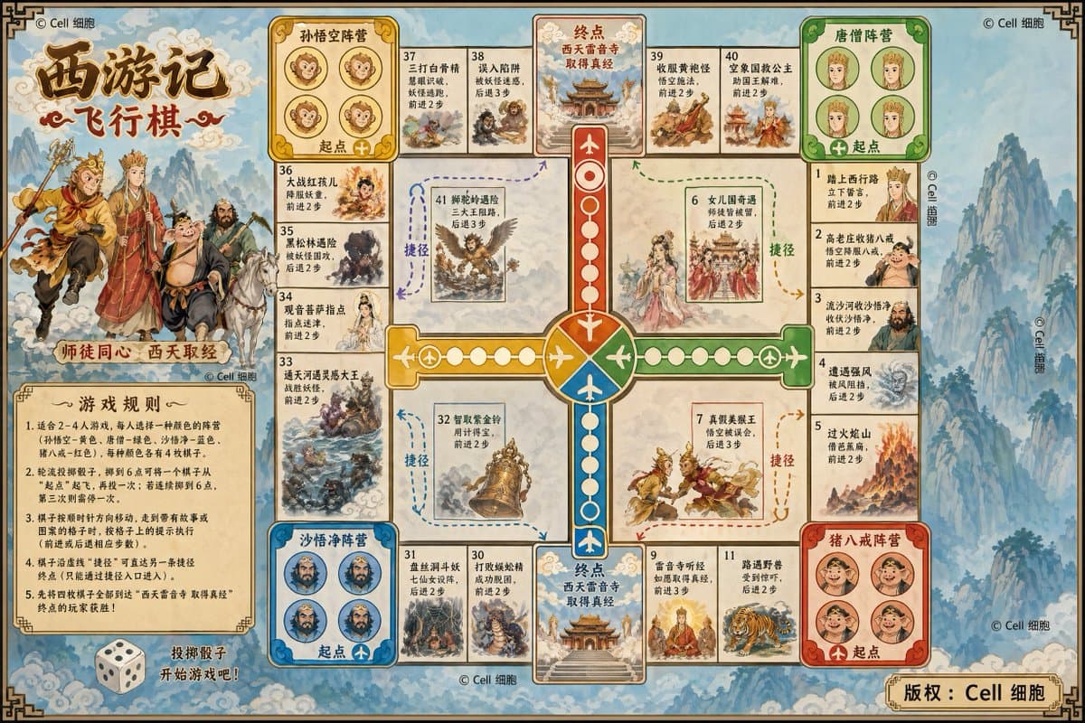 Journey to the West Flying Chess prompt - AI image template preview