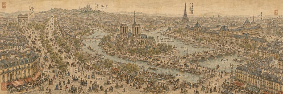 19th Century Paris in Chinese Ink Style - AI image template preview