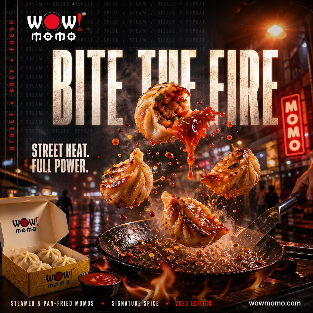 Cinematic Fiery Momo Street Food Ad - AI image template preview