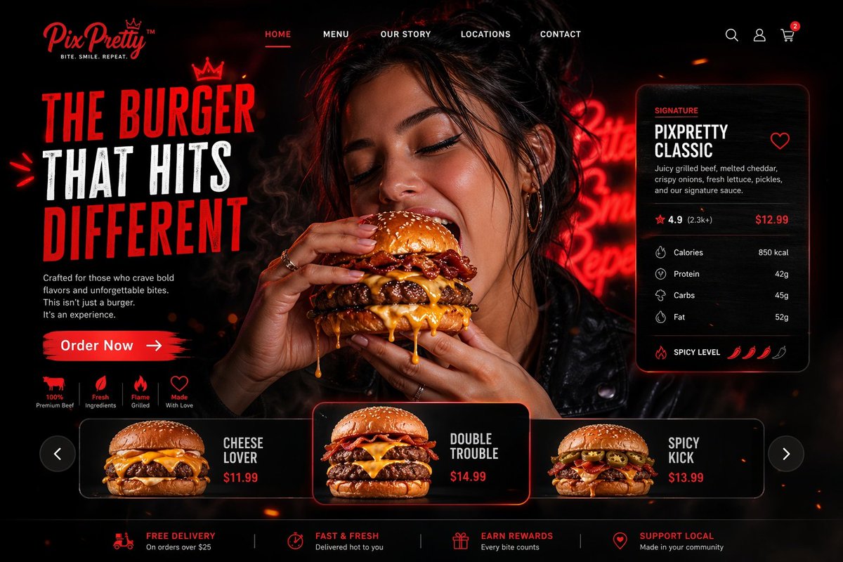 Luxury Cinematic Burger Landing Page - AI image template preview
