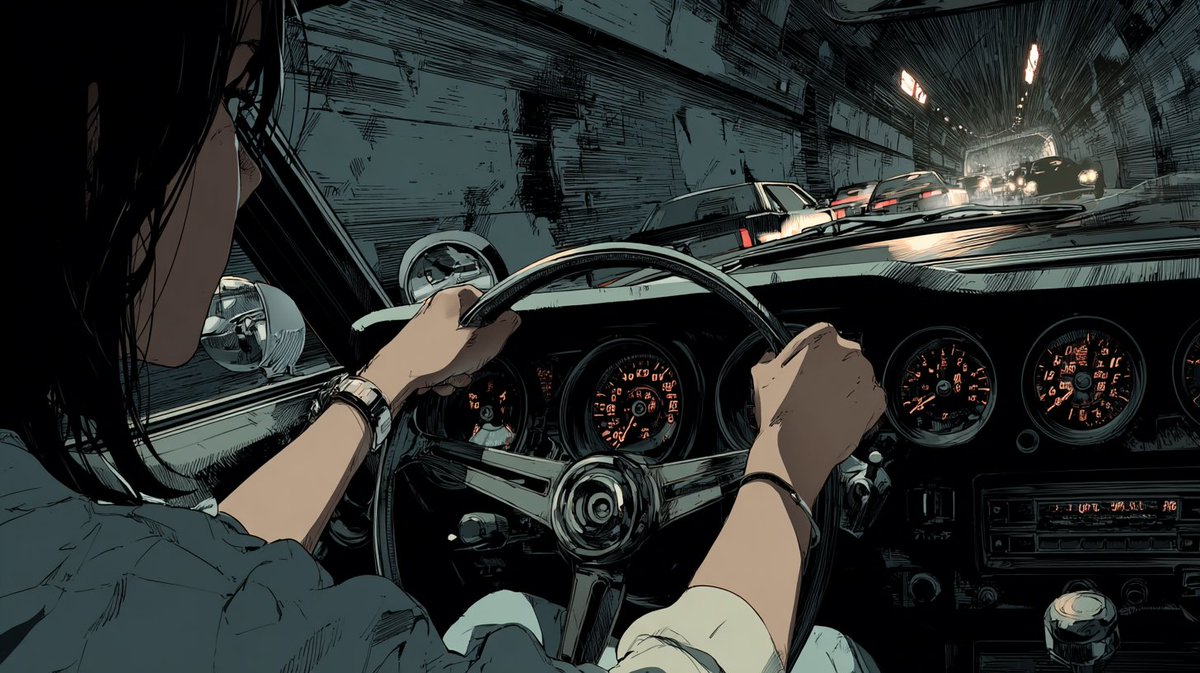 Anime Tunnel Driving Cockpit Scene - AI image template preview
