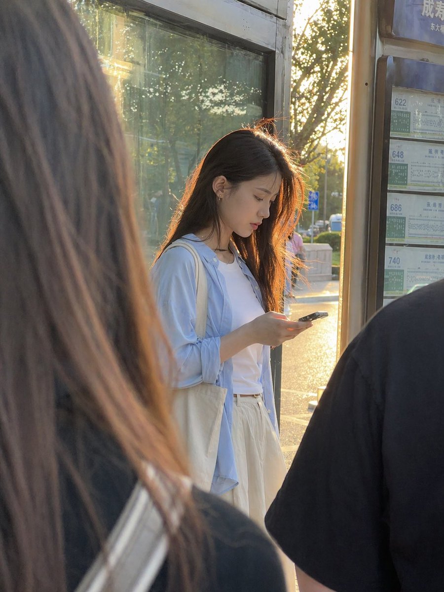 Golden Hour Bus Stop Candid - AI image template preview