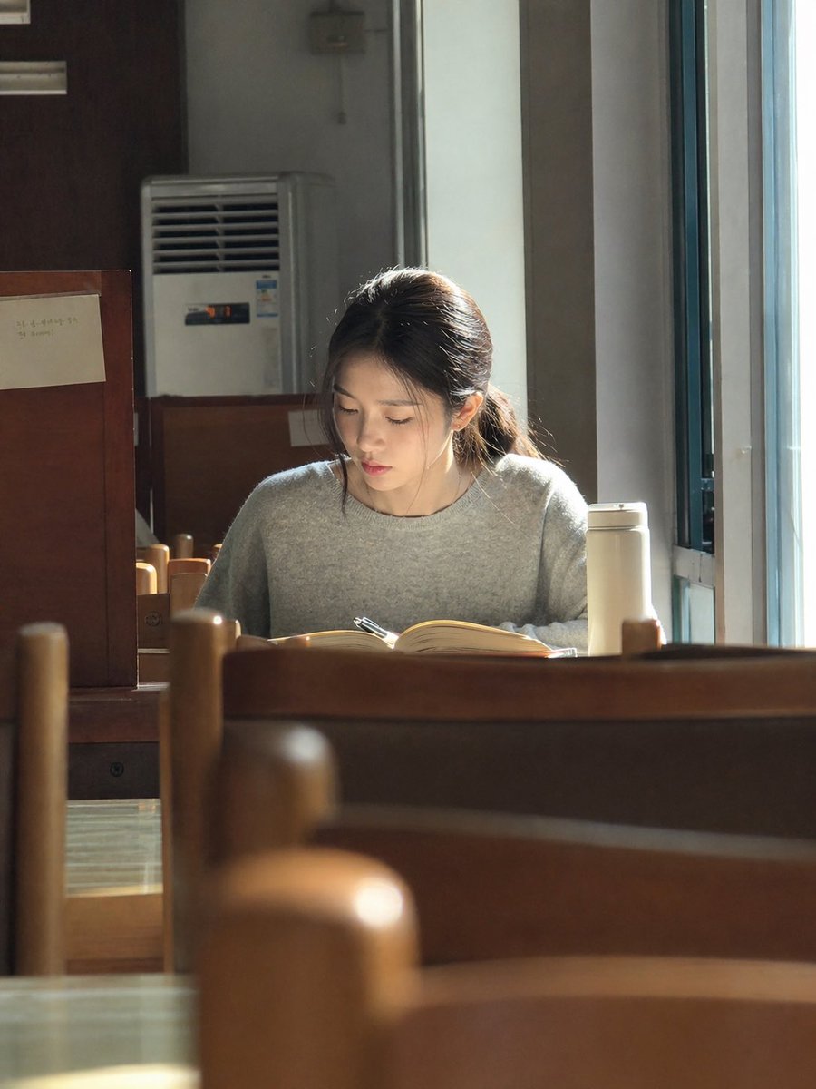 Sunlit Library Study Portrait - AI image template preview