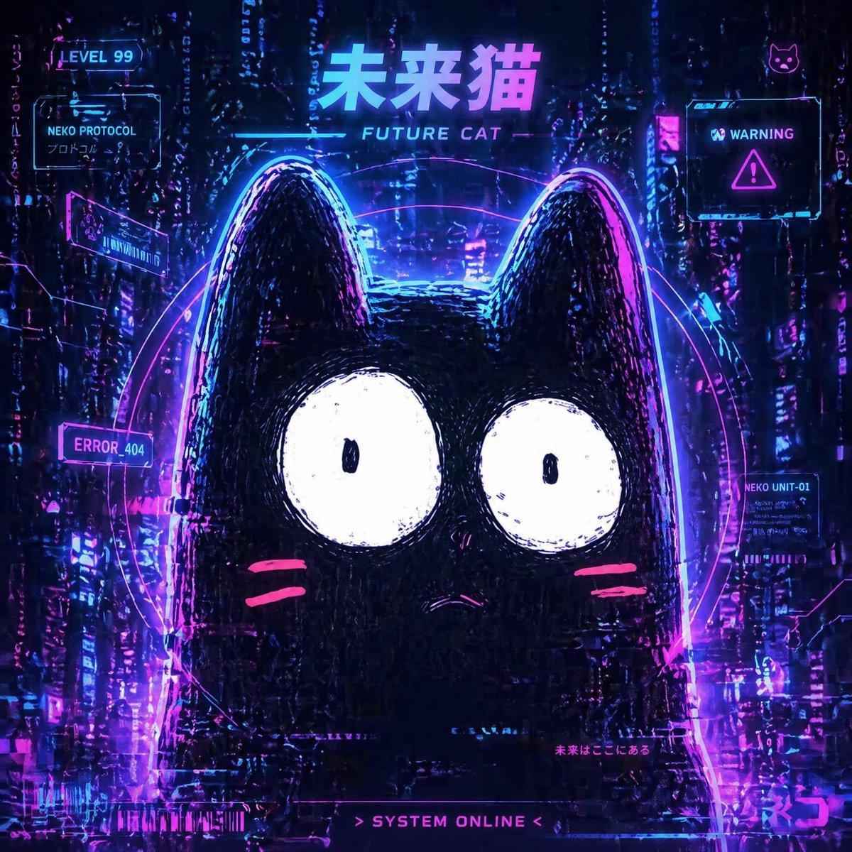 Cyberpunk Future Cat Neon Poster - AI image template preview