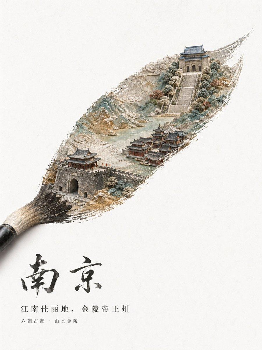 Chinese City Brushstroke Poster preview