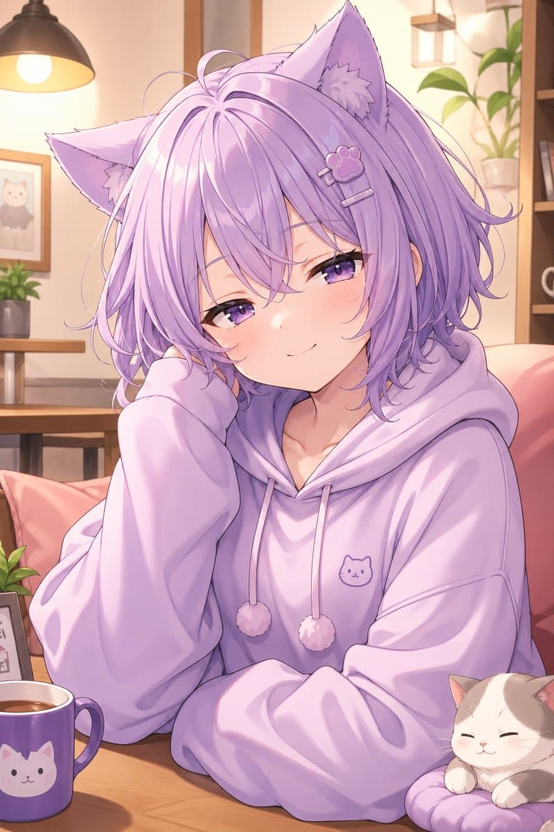 Cozy Lavender Catgirl Portrait - AI image template preview