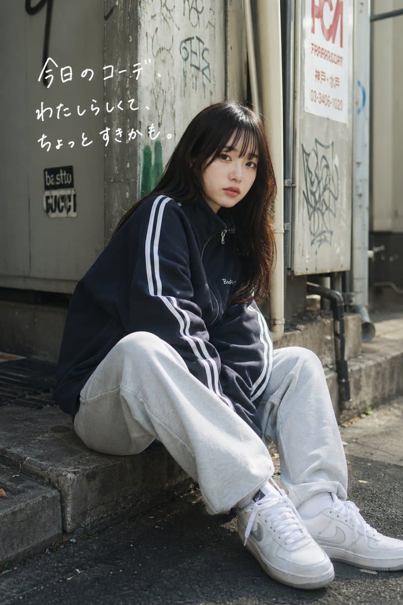 Casual Street Outfit Photo with Handwritten Text - AI image template preview