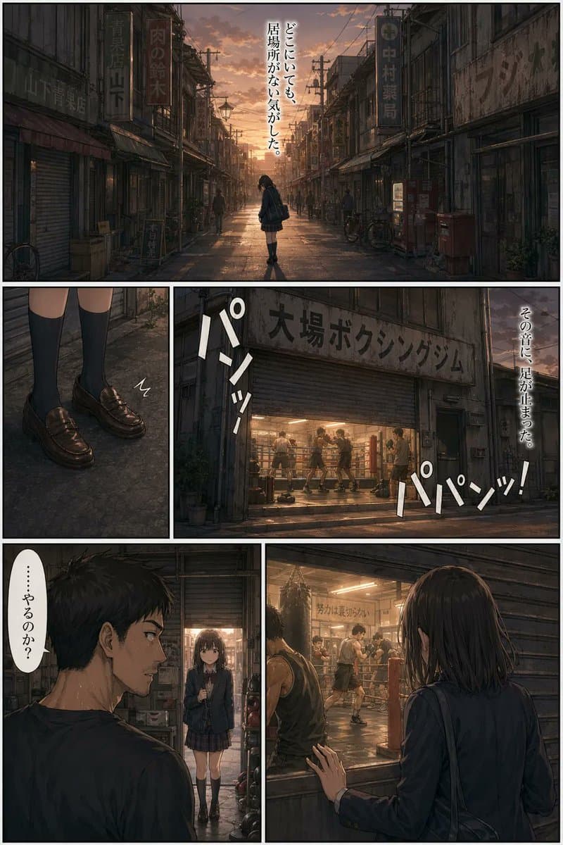 Sunset Boxing Gym Manga Page - AI image template preview