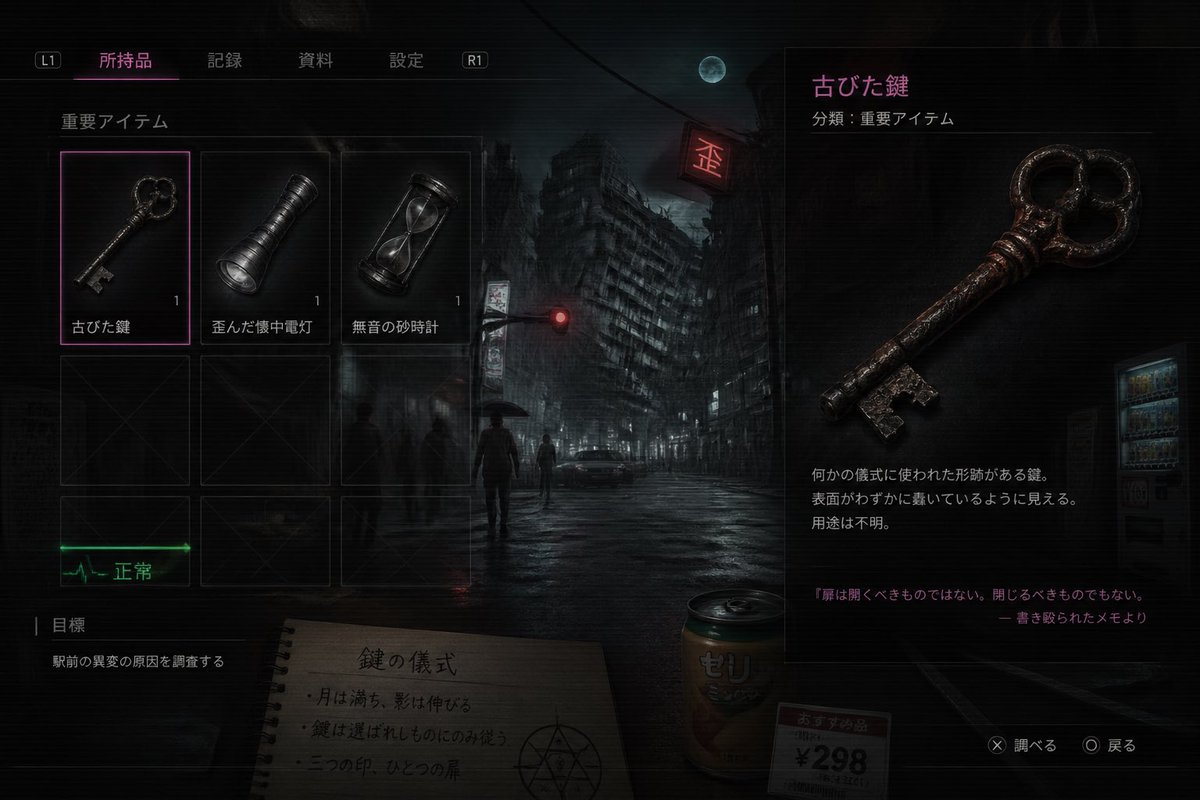 Japanese Horror Game Inventory Screen - AI image template preview
