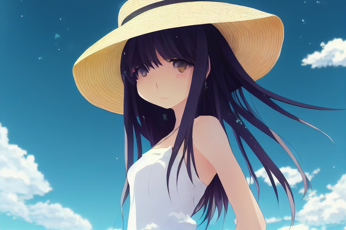 Anime Girl in Straw Hat Under Blue Sky - AI image template preview