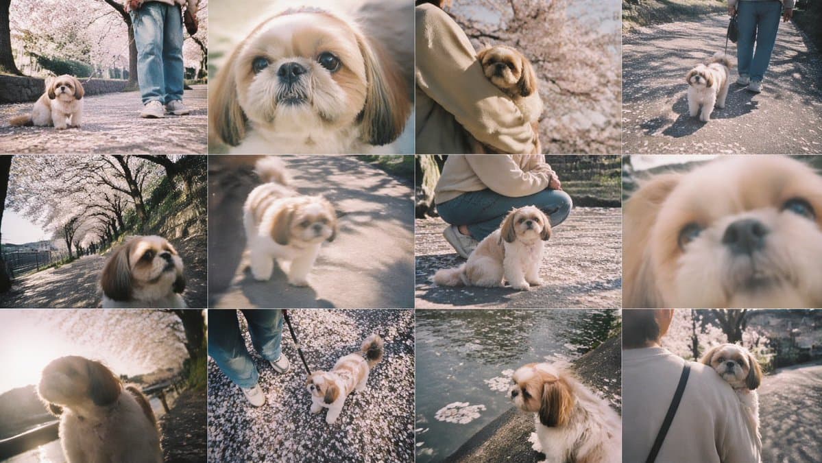 Cherry Blossom Shih Tzu Photo Collage - AI image template preview