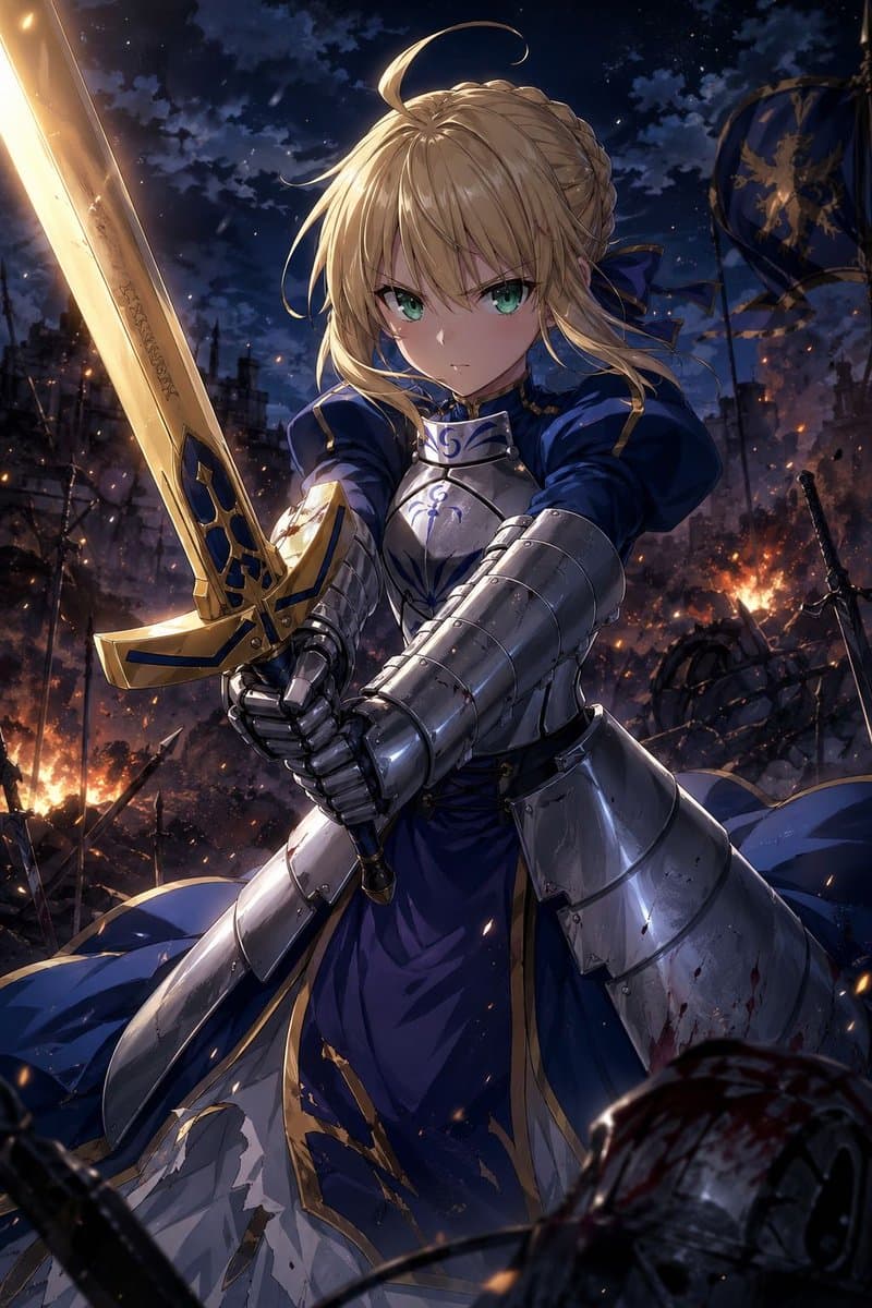 Anime Knight King on Burning Battlefield - AI image template preview