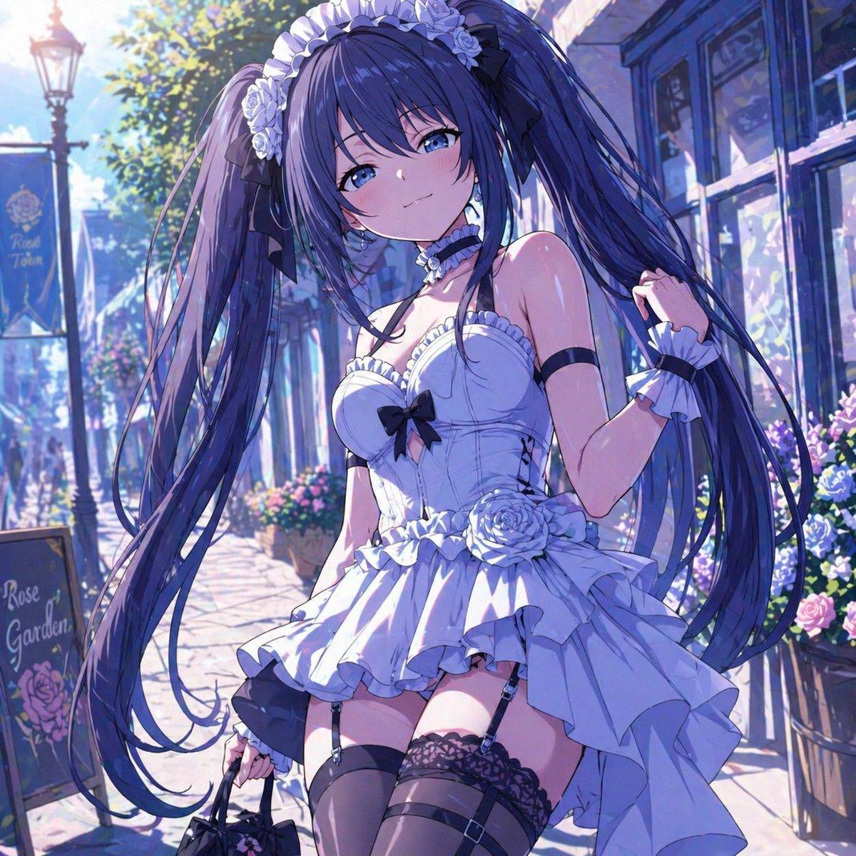Elegant Anime Girl on a Flower Street - AI image template preview