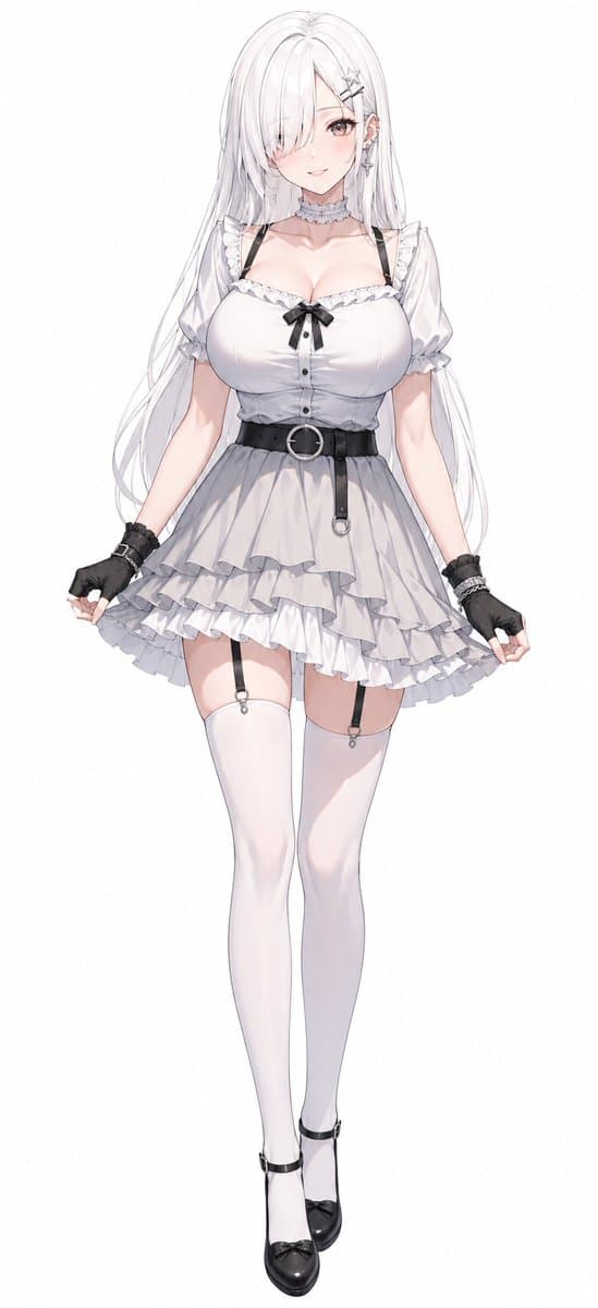 Monochrome Anime Gothic Dress Girl - AI image template preview