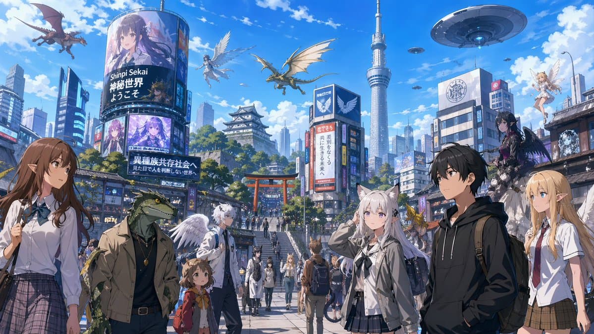 Fantasy Tokyo Coexistence Cityscape - AI image template preview