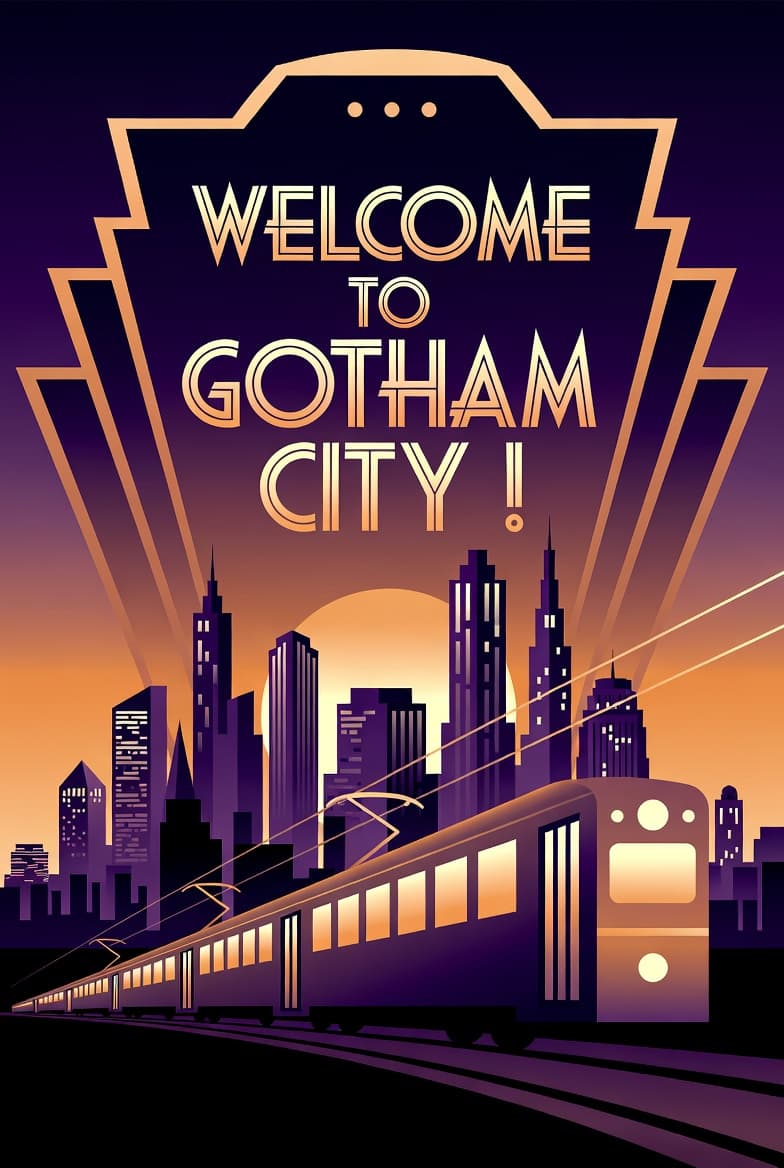 Art Deco Gotham Tram Poster - AI image template preview
