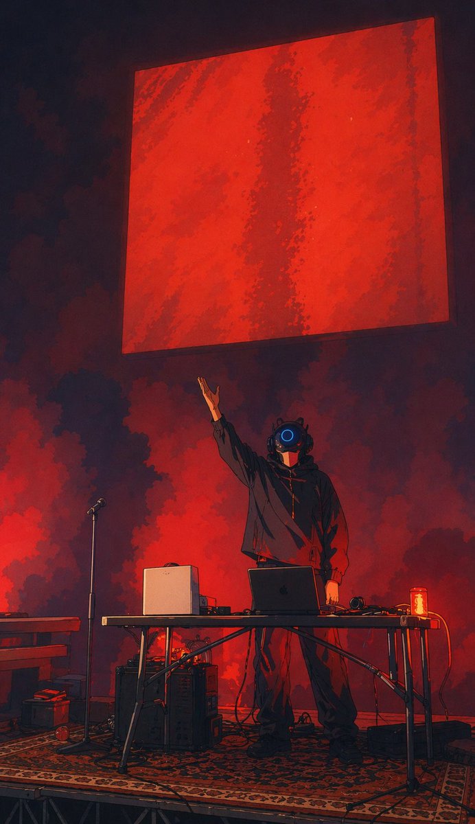 Cyber DJ Beneath a Red Monolith - AI image template preview