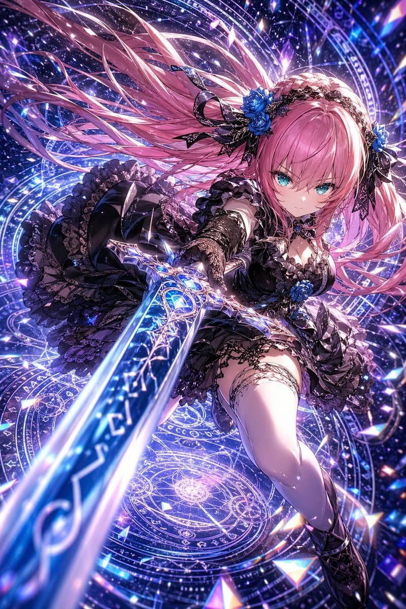 Gothic Magical Swordswoman - AI image template preview