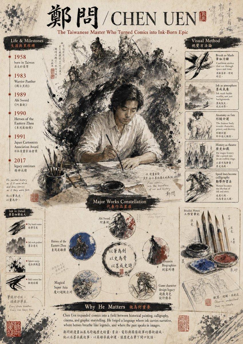 Ink-Wash Tribute Poster for Chen Uen - AI image template preview