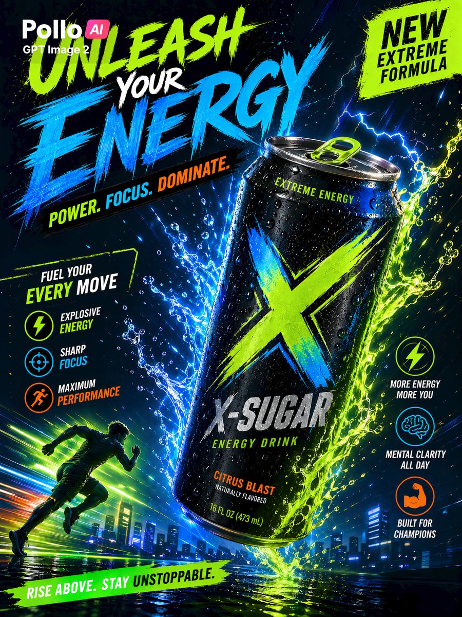 Neon Energy Drink Sports Poster - AI image template preview