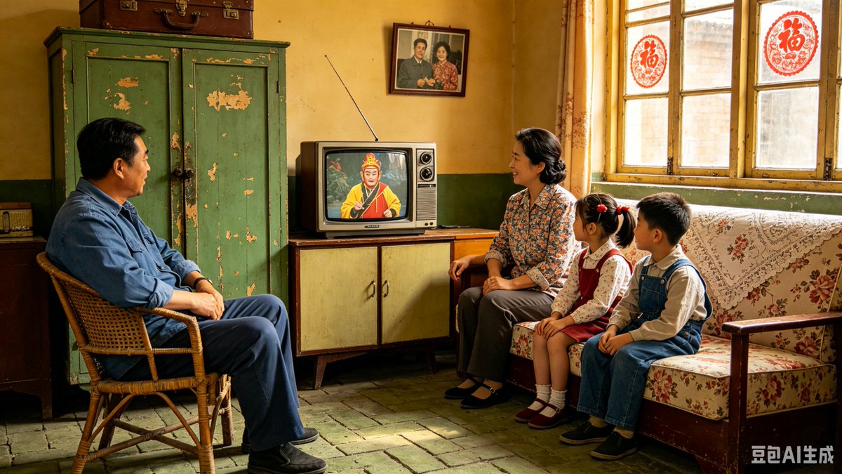 1980s Chinese Family Watching TV - AI image template preview