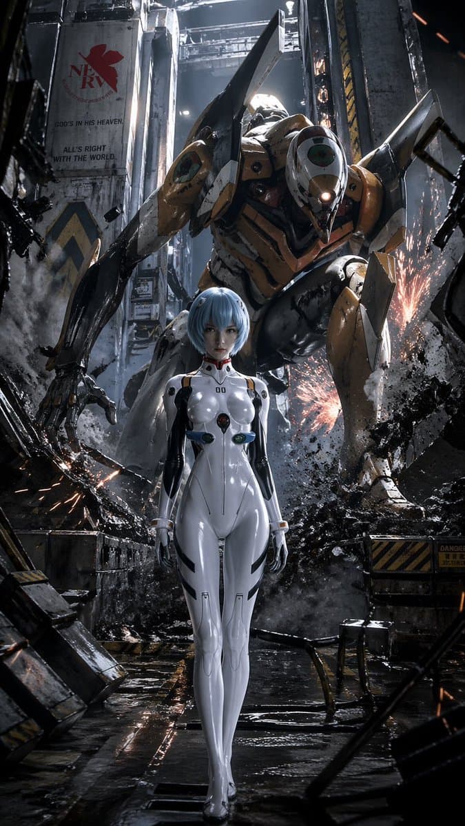 Evangelion-Inspired Mecha Hangar Poster - AI image template preview