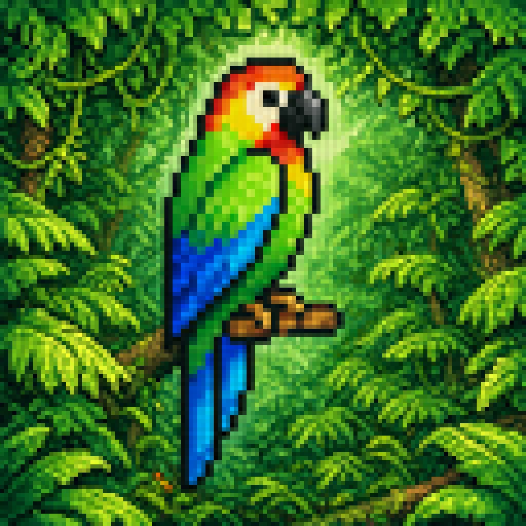 Blurry Retro Pixel Parrot Jungle - AI image template preview