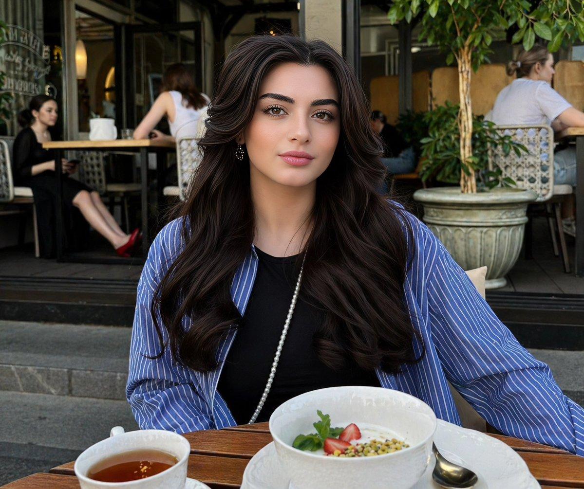 Lifestyle Portrait at Outdoor Café - AI image template preview