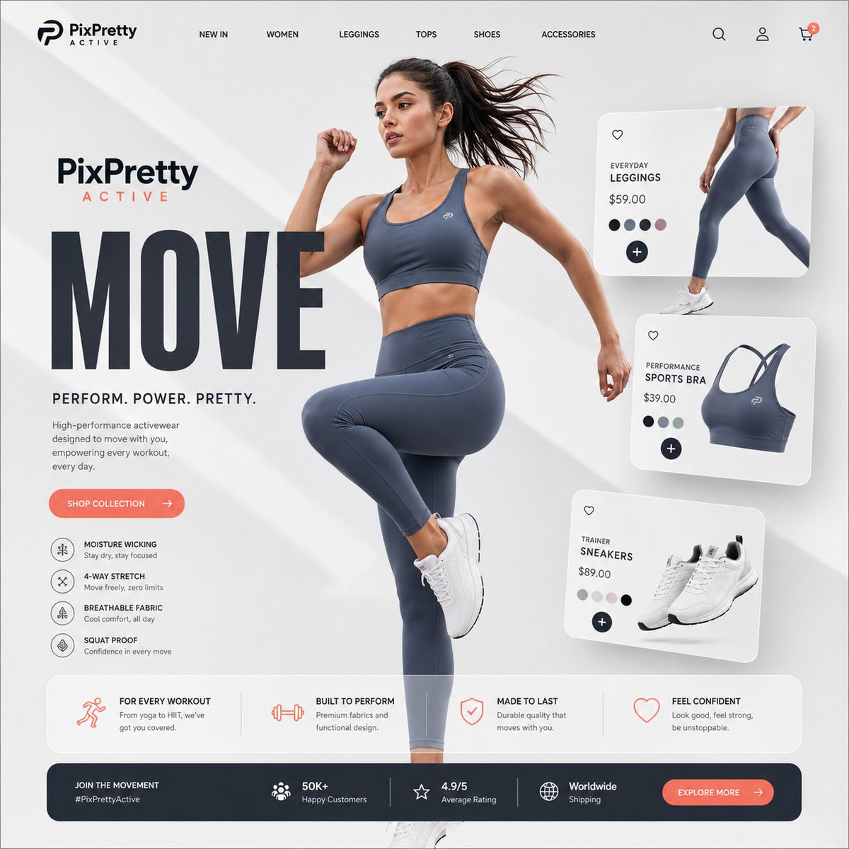 Premium Activewear Landing Page - AI image template preview
