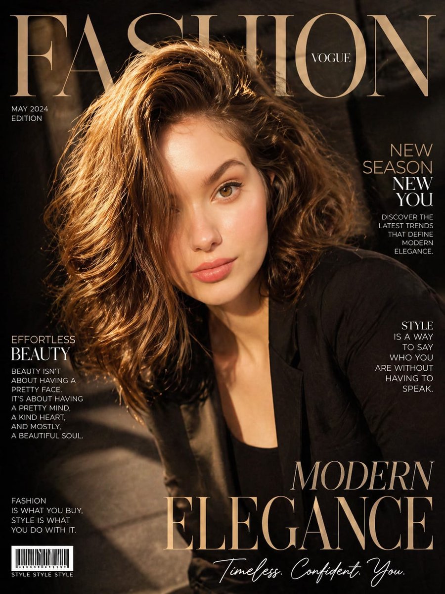 Vogue Style Fashion Magazine Cover - AI image template preview