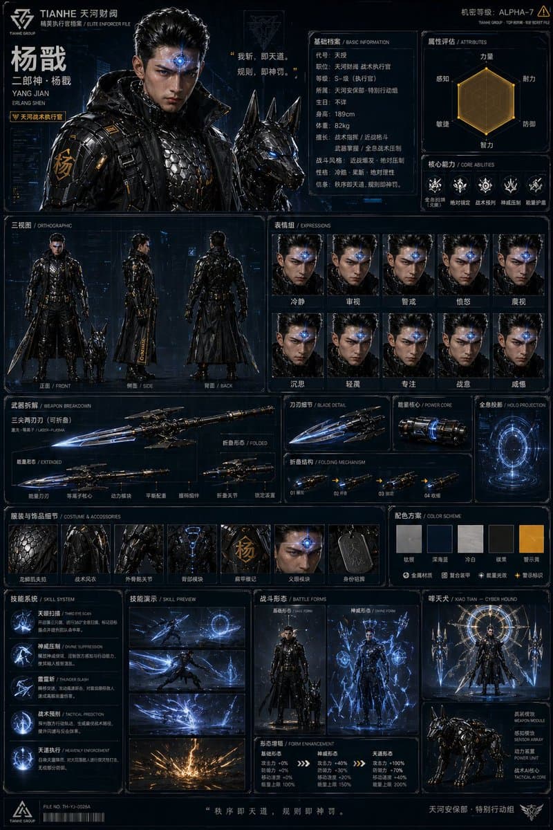 Oriental Cyberpunk Character Setting Sheet preview