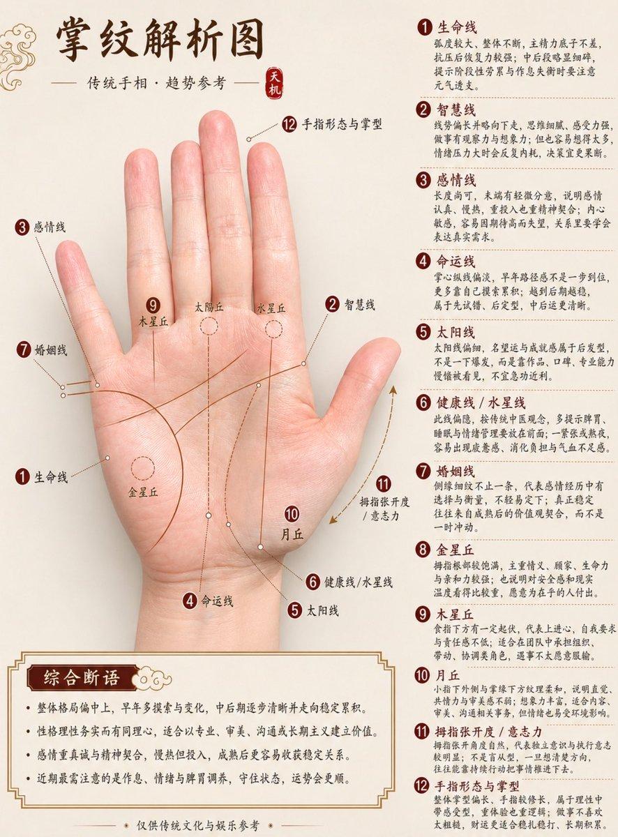 Professional Chinese Palmistry Analysis Chart - AI image template preview