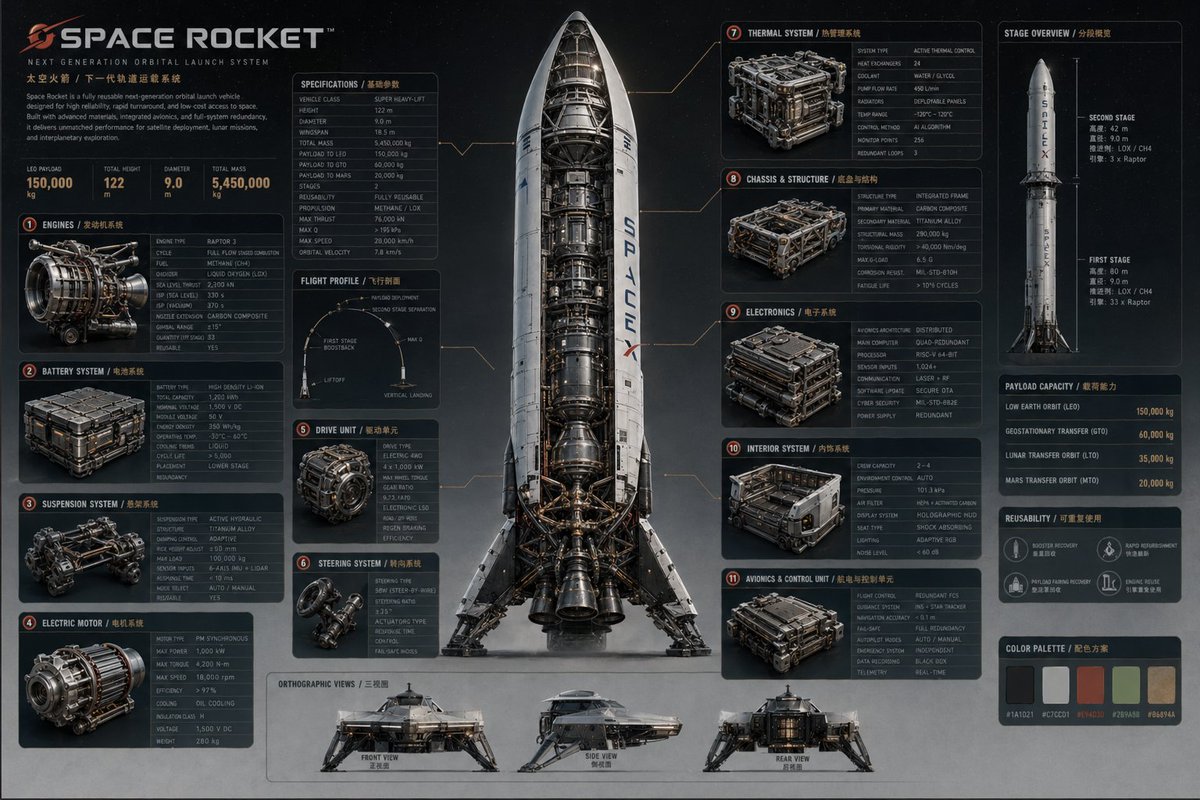 Advanced Technical Space Rocket Poster - AI image template preview