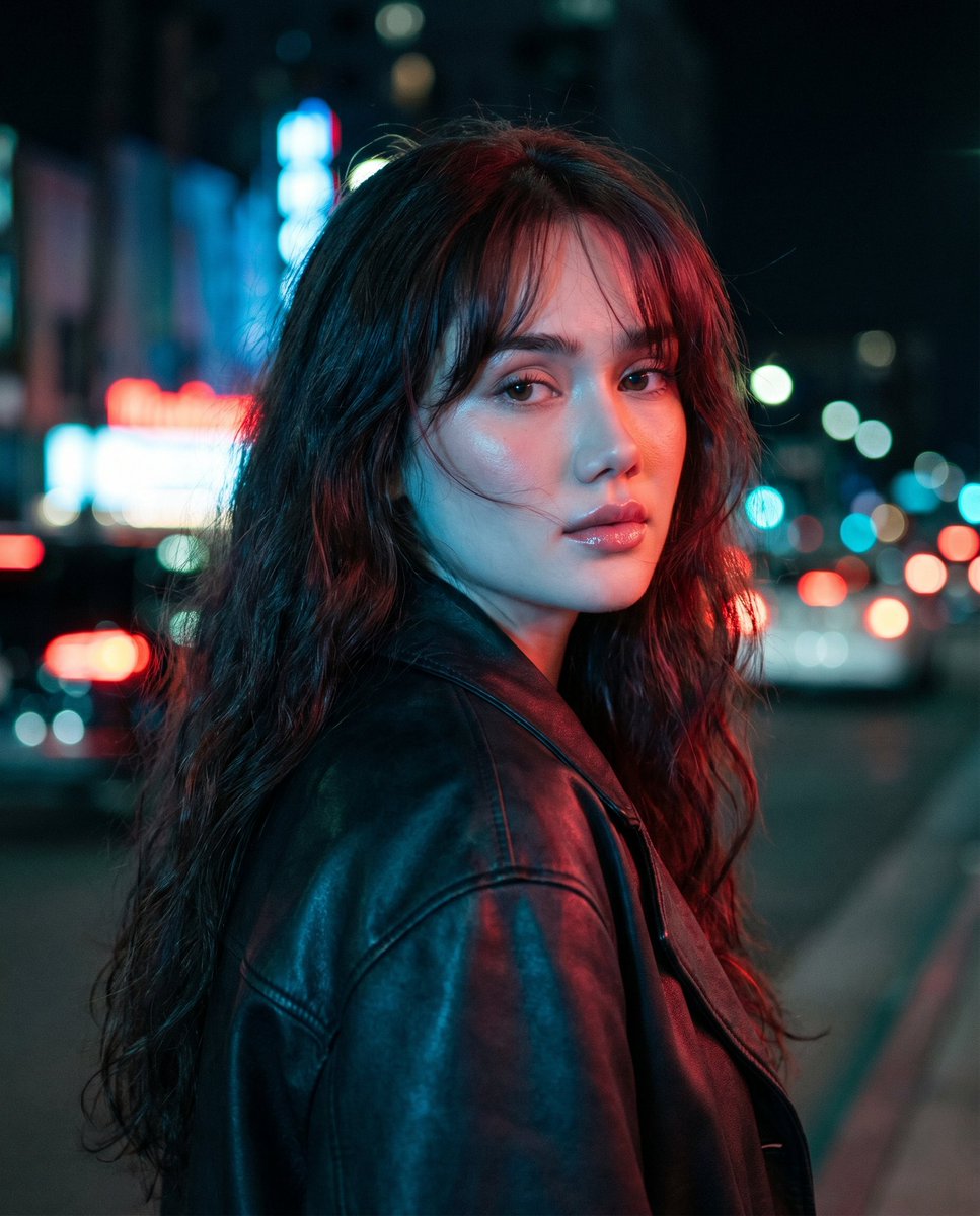 Neon Night Shoulder-Look Portrait - AI image template preview