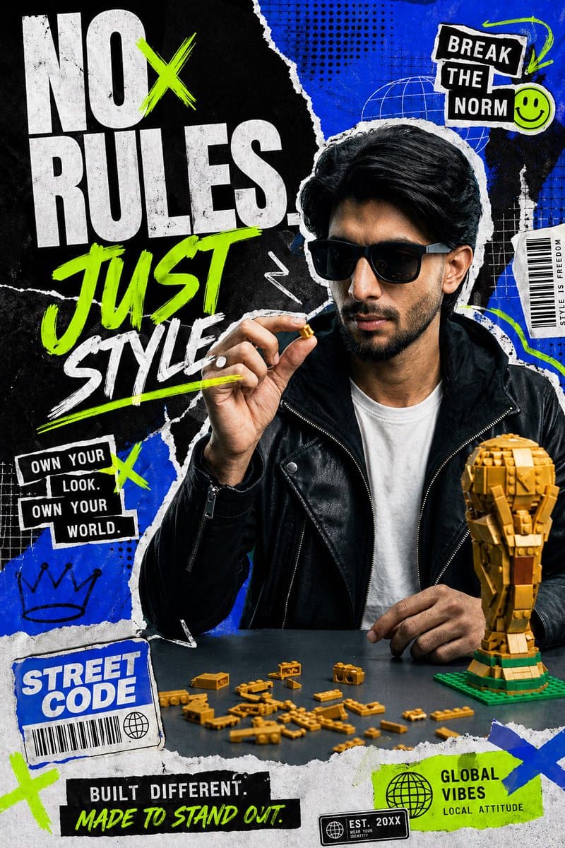 Streetwear Collage Poster With Gold Bricks - AI image template preview