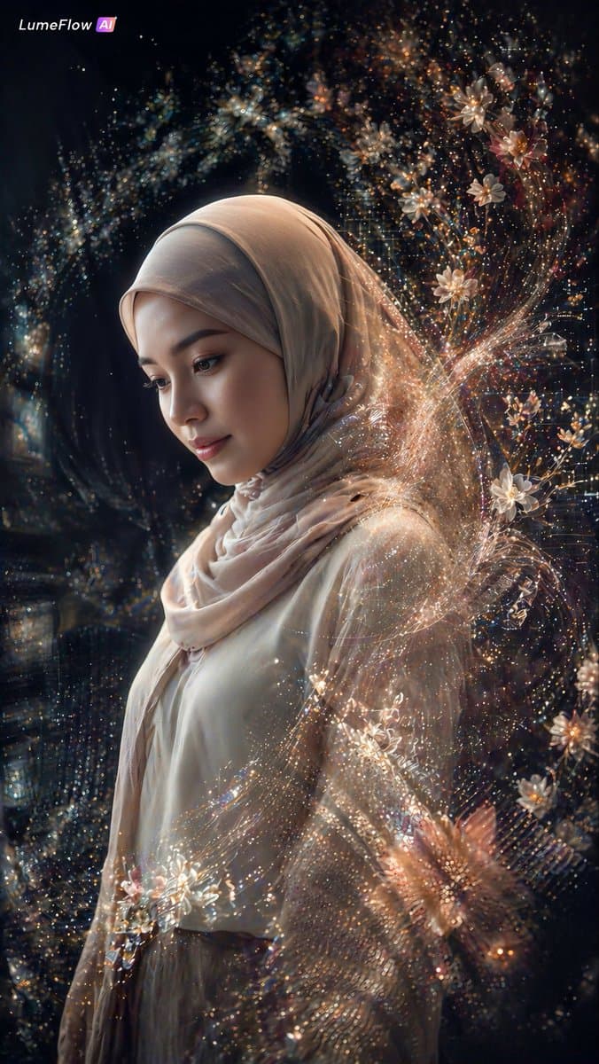 Ethereal Hijab Portrait in Golden Light - AI image template preview
