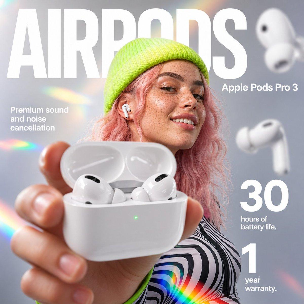 AirPods Style Tech Ad Poster - AI image template preview