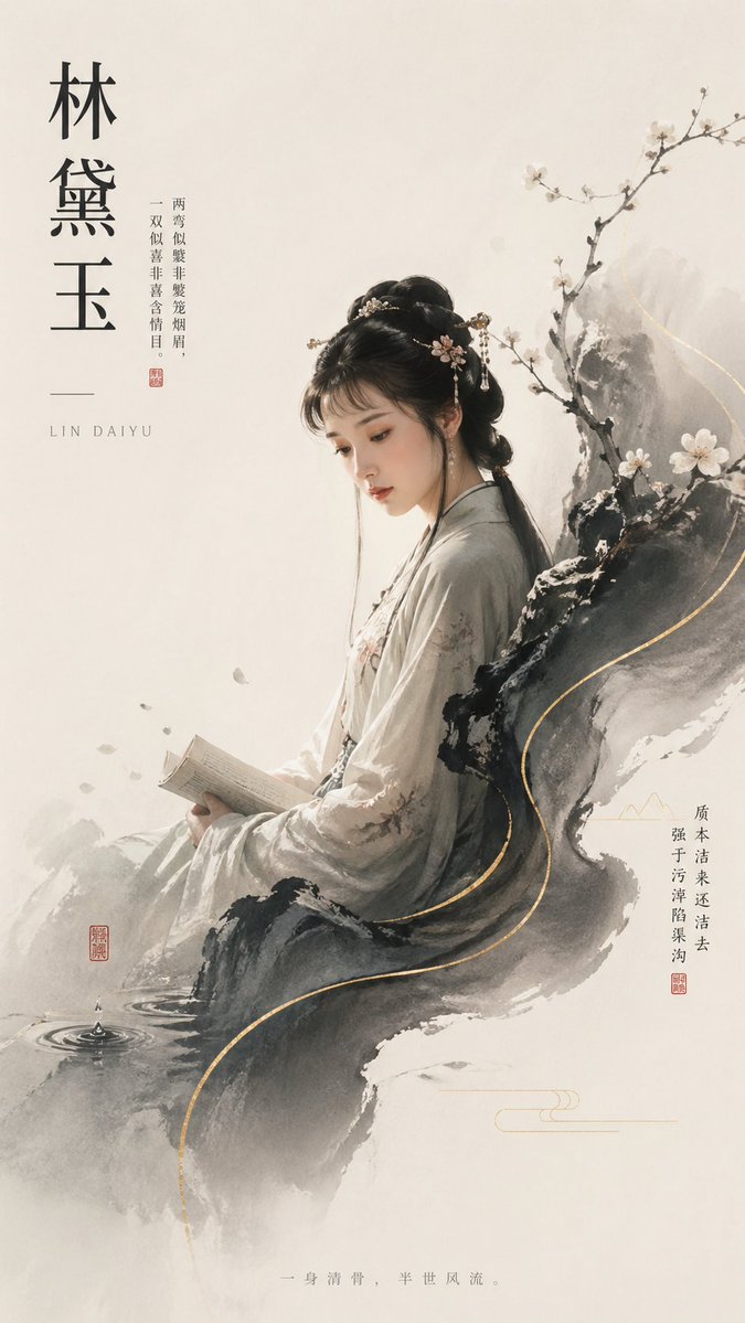 Lin Daiyu Ink-Wash Poster - AI image template preview