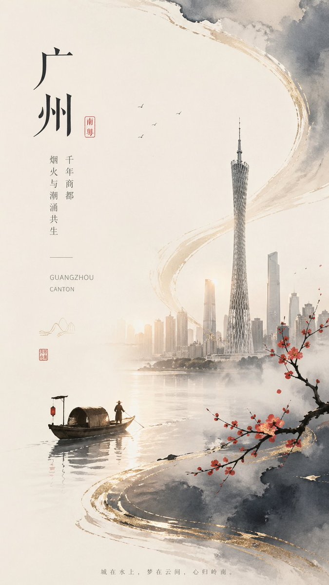 Guangzhou Ink-Wash City Poster - AI image template preview
