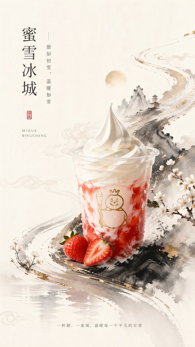 New Chinese Style Ice Cream Drink Poster - AI image template preview