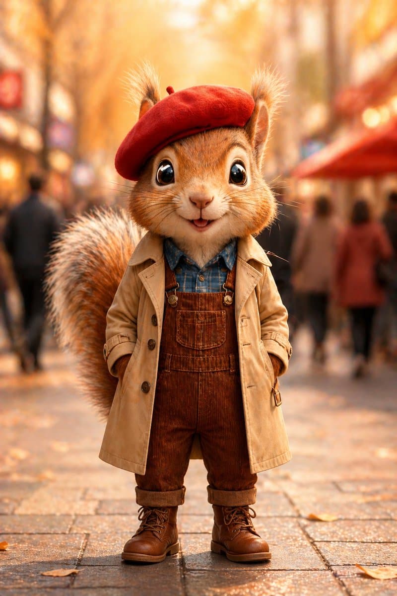 Autumn Squirrel Child Street Portrait - AI image template preview