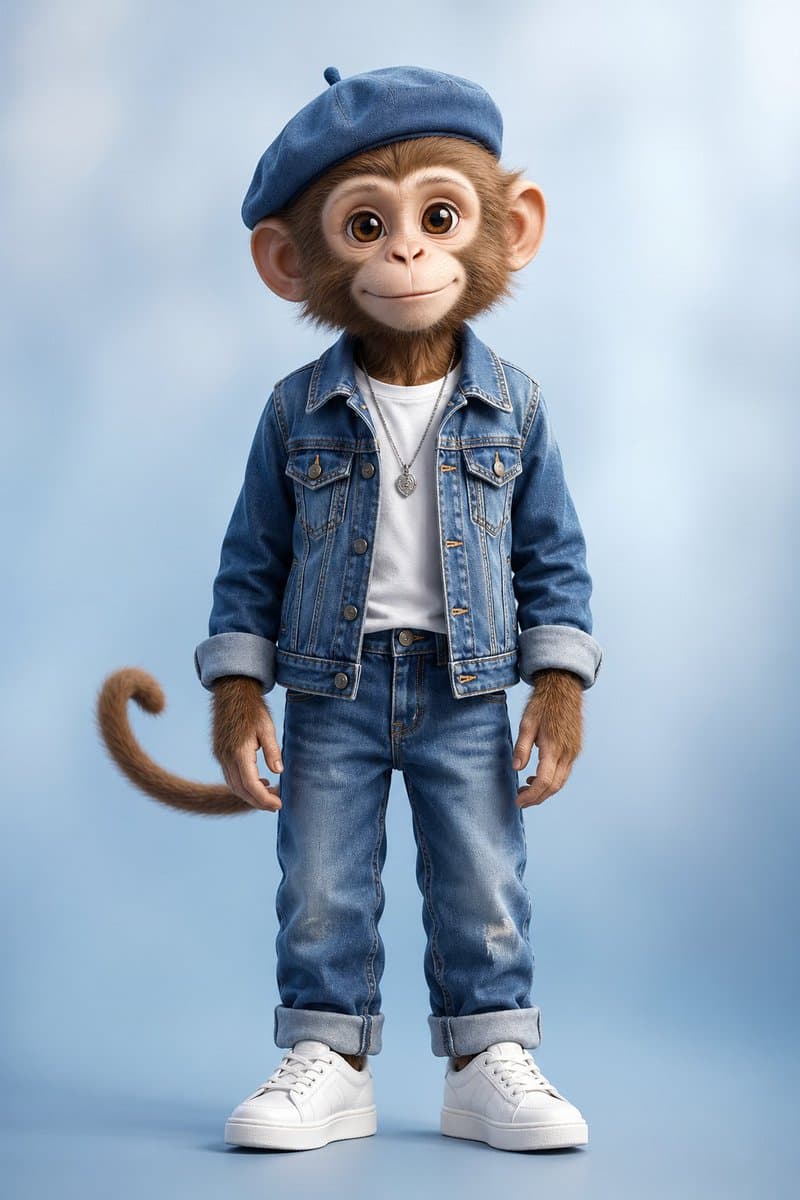 Censored Monkey Kid in Denim - AI image template preview