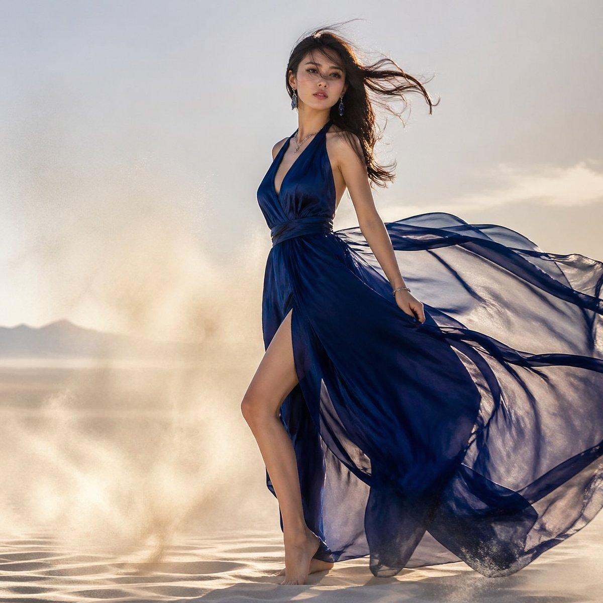 Windblown Blue Gown Desert Editorial - AI image template preview