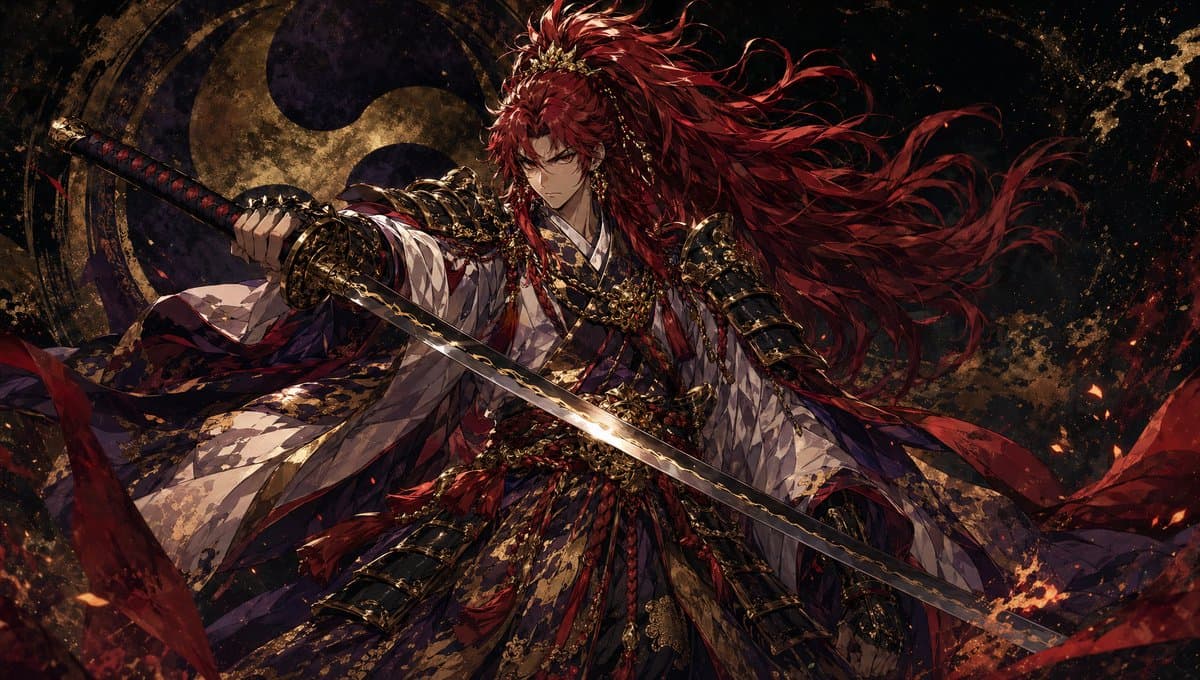Dark Fantasy Crimson Samurai Warlord - AI image template preview
