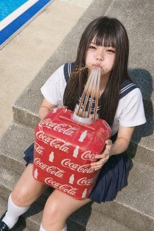 Schoolgirl With Giant Soda Cube - AI image template preview