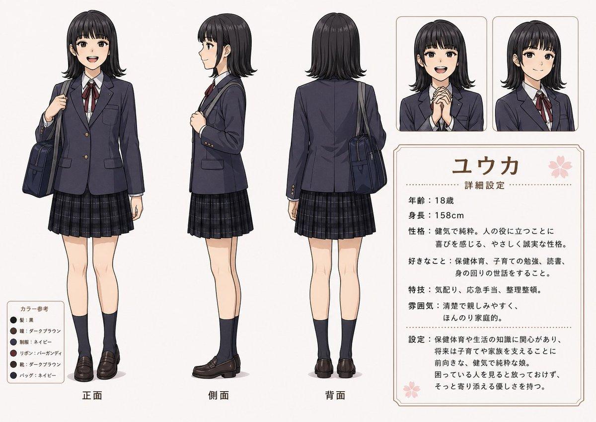 Anime Schoolgirl Reference Sheet - AI image template preview