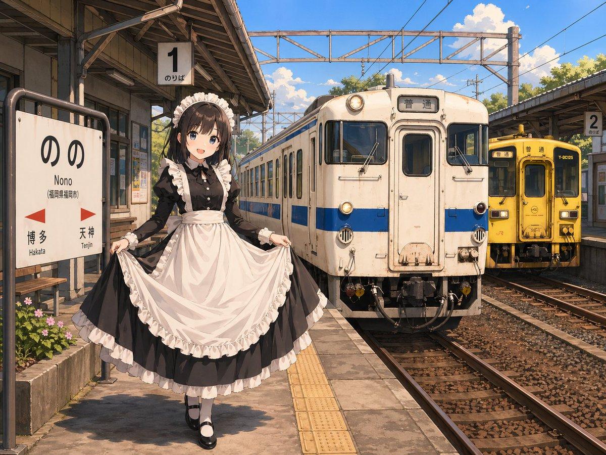 Anime Maid at Rural Train Station - AI image template preview