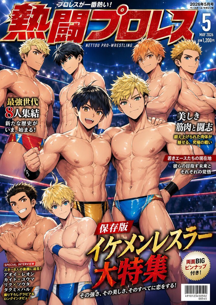 Japanese Pro Wrestling Magazine Cover - AI image template preview