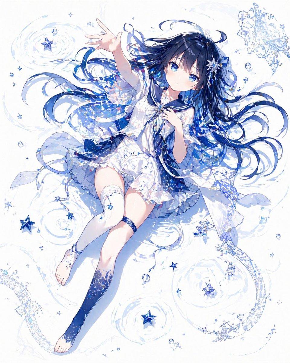 Celestial Blue Anime Girl Floating - AI image template preview