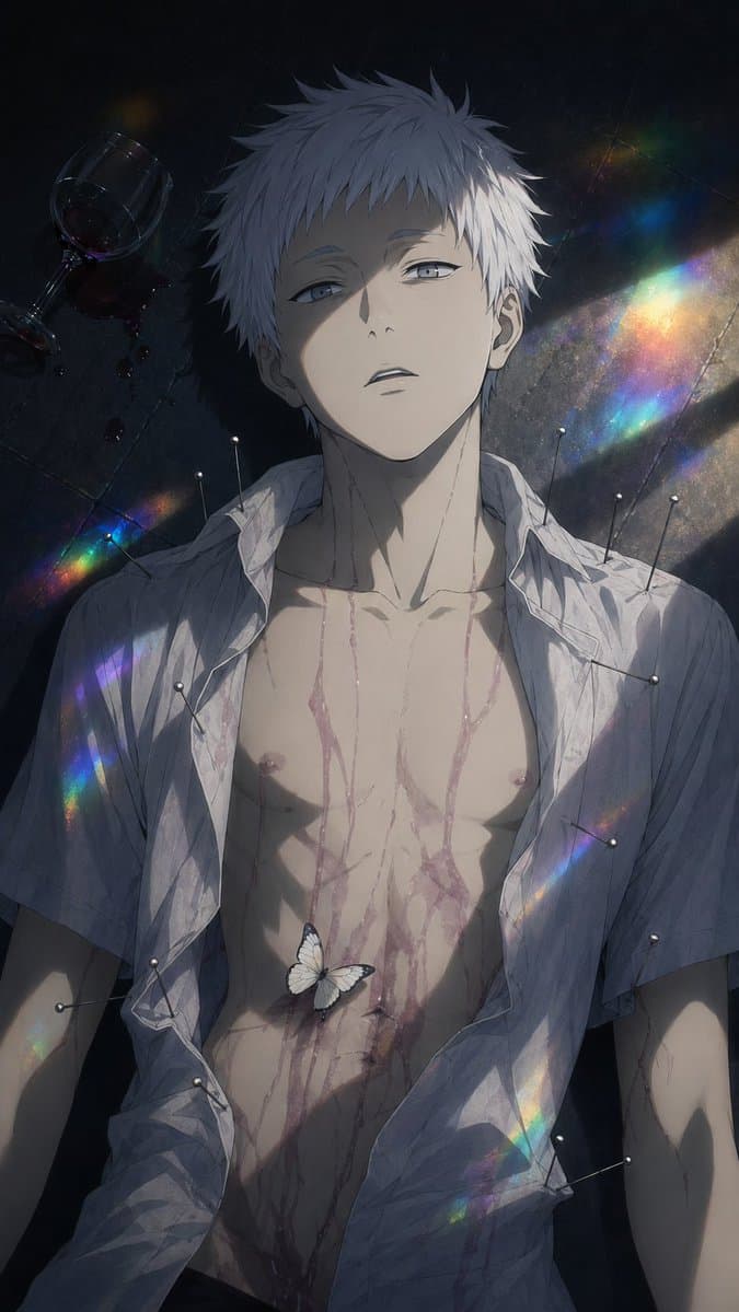 Dark Anime Boy with Pins and Prism Light - AI image template preview